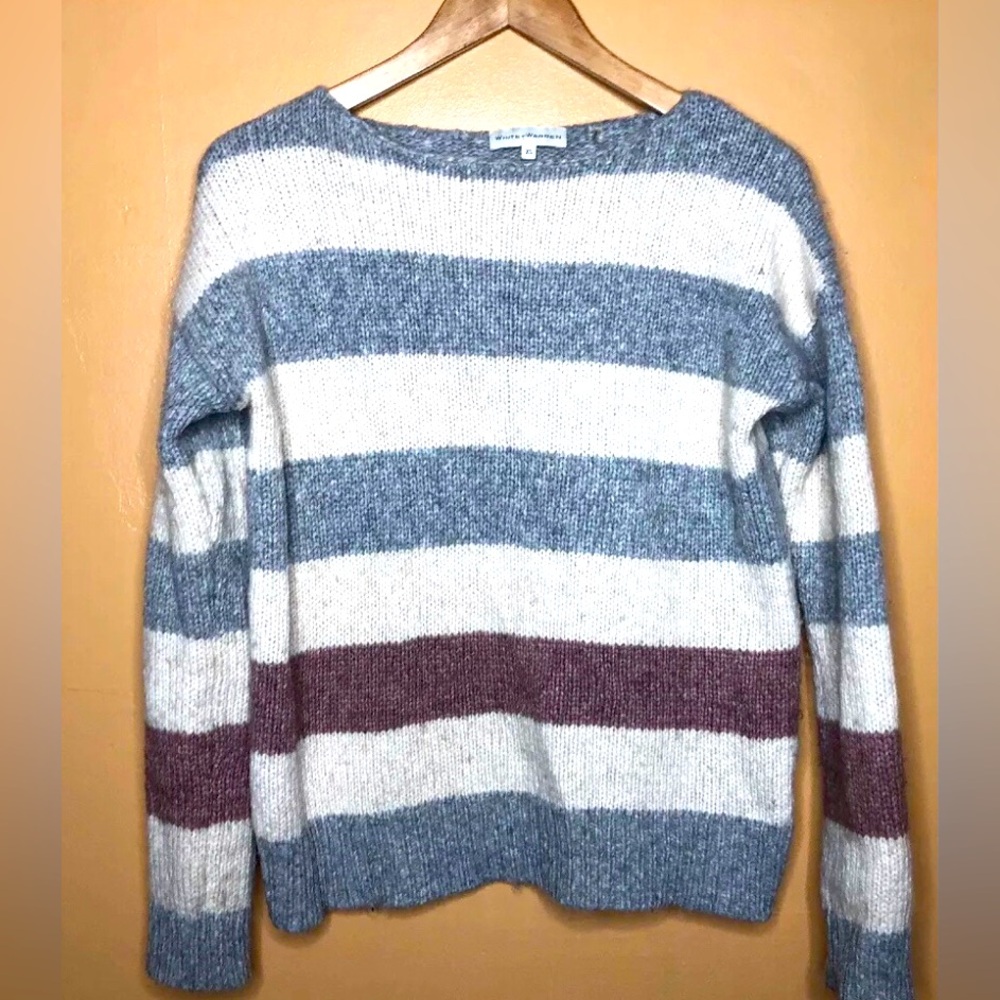 White+Warren Sweater Multicolor Striped Crew Neck Tight Knit Long Sleeve